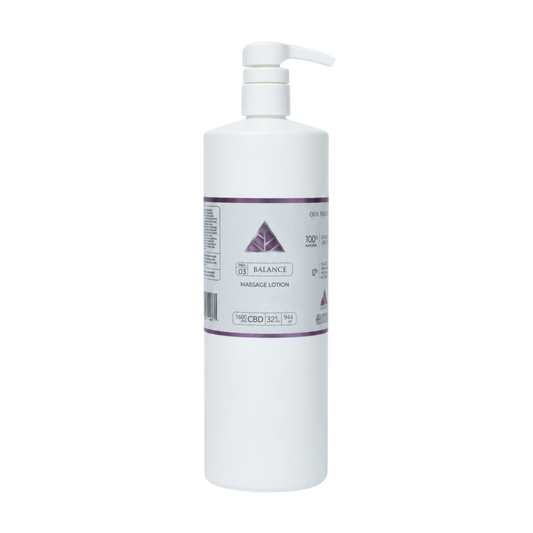 Color Up BALANCE Pure CBD Massage Lotion in professional 32 oz backbar size for massage therapists and spa treatment rooms on a white background.