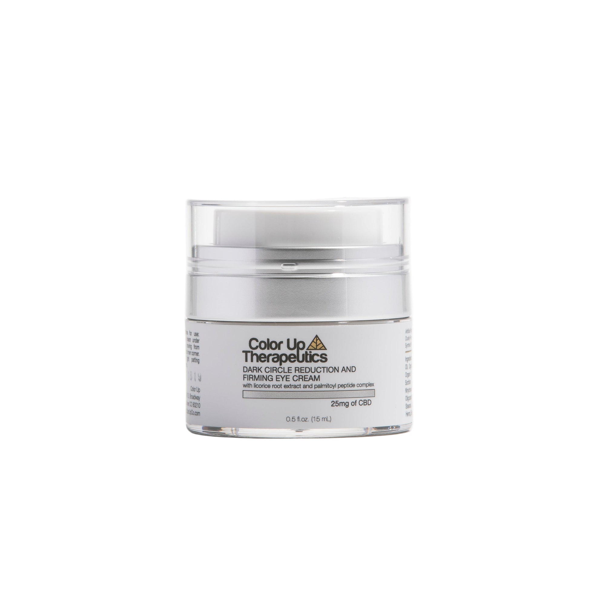 Skincare cream jar labeled 'Color Up Therapeutics' on a white background