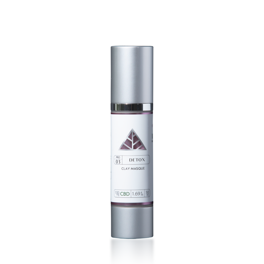 Color Up DETOX Clay Masque with CBD, kaolin clay, and bentonite clay for purifying facial skincare on white background.