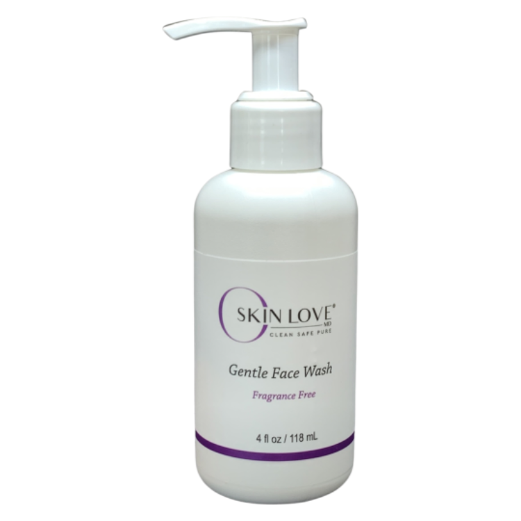 White bottle of Skin Love Gentle Face Wash with pump on a white background