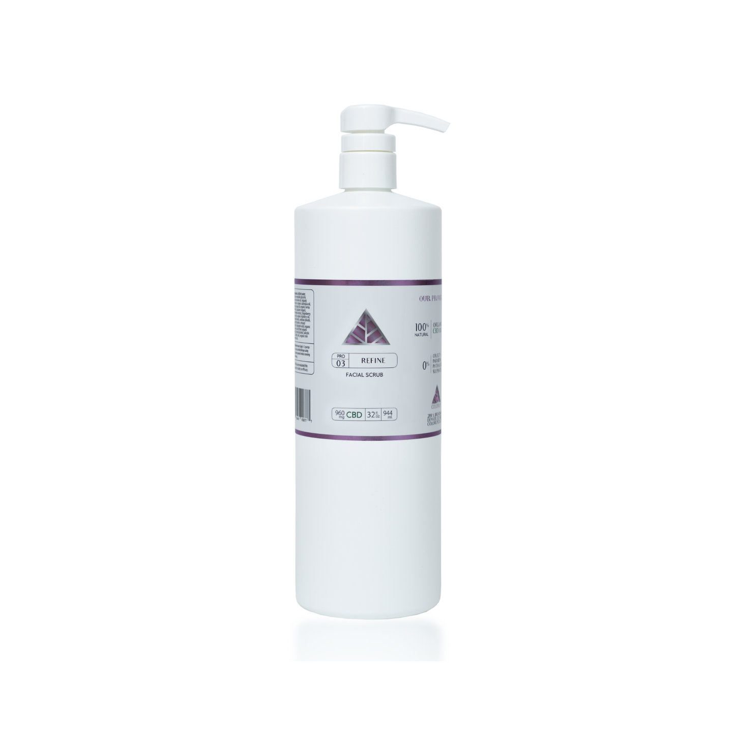 Color Up REFINE Facial Scrub in 32 oz backbar size for professional exfoliation services and treatment room protocols on white background.