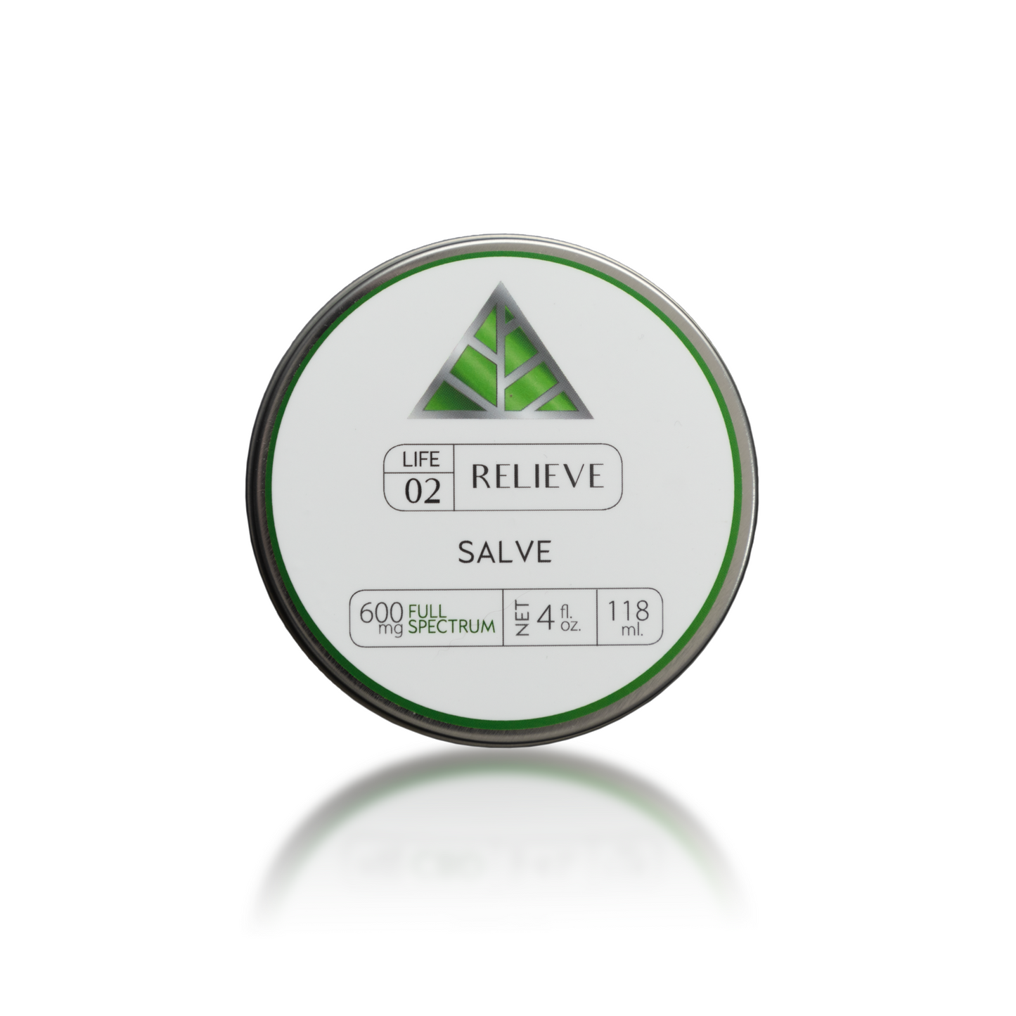 Color Up RELIEVE Full Spectrum Salve in 4 oz tin with hemp beeswax on a white background.