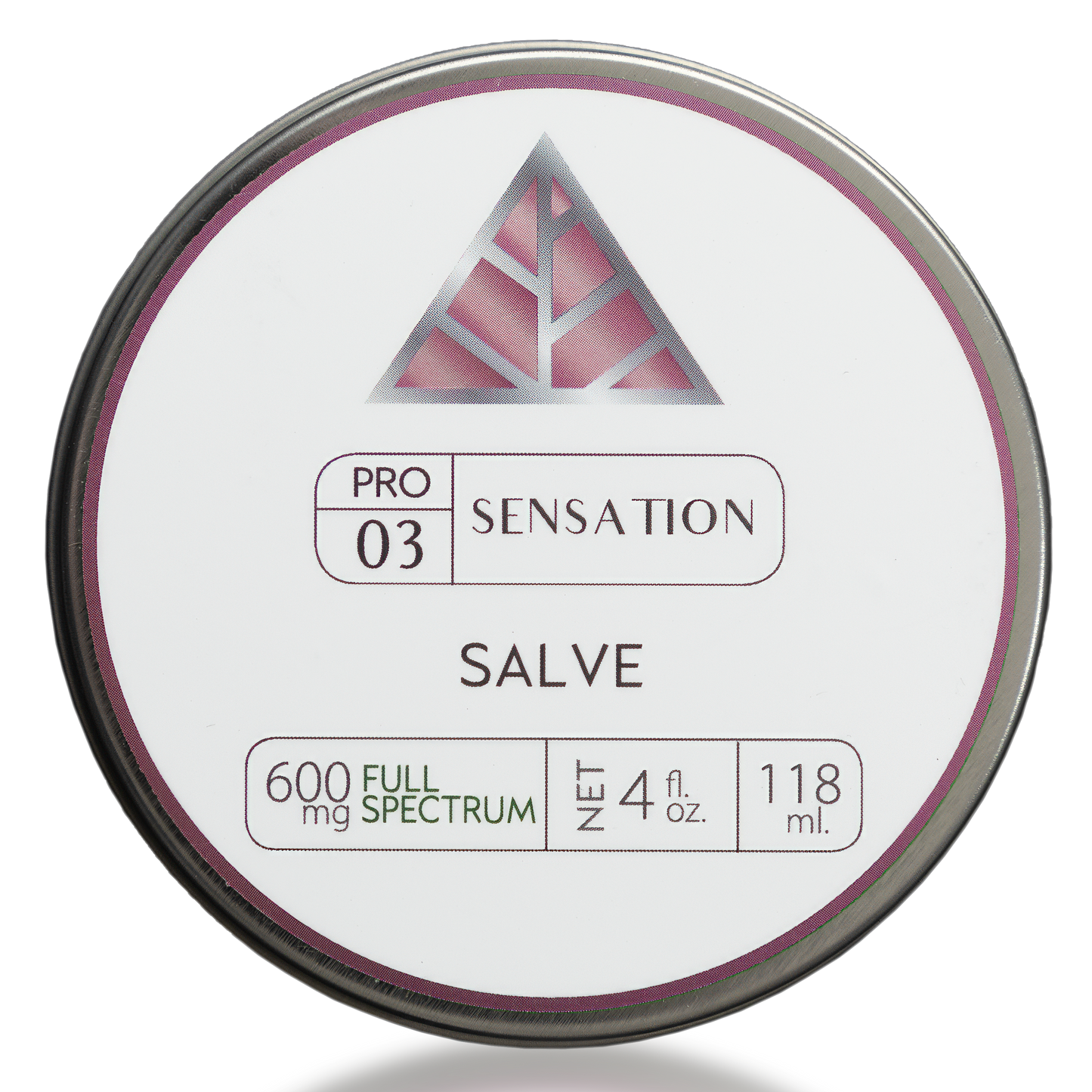 Tin of Pro Sensation Salve with Color Up branding and product details on a white background label and silver tin container