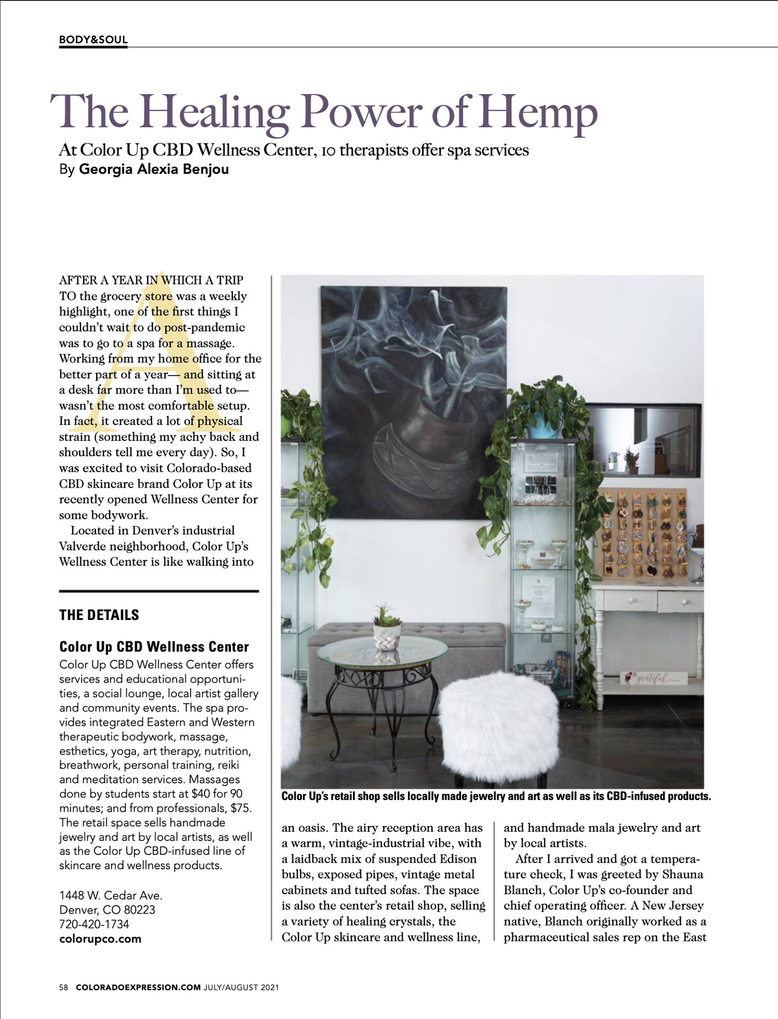 The Healing Power of Hemp article featuring Color Up