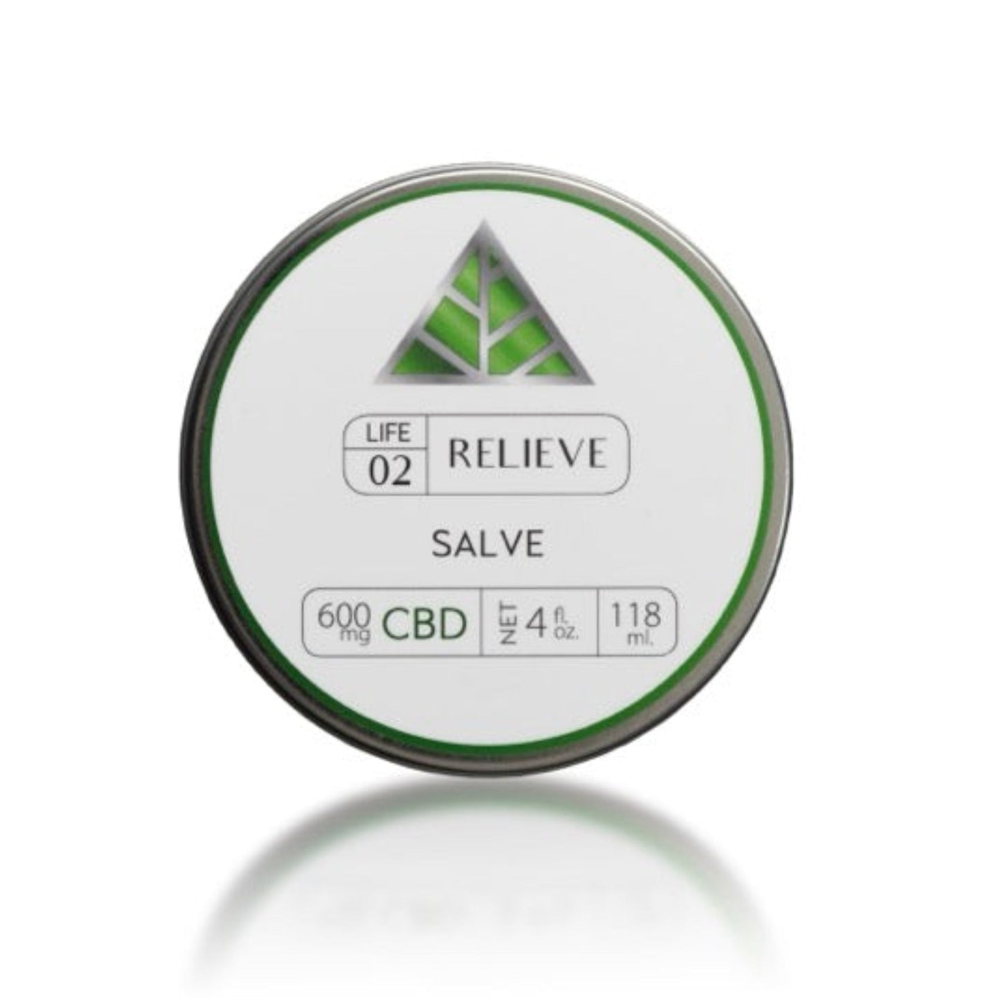 Color Up Relieve Salve label on a silver tin and white background