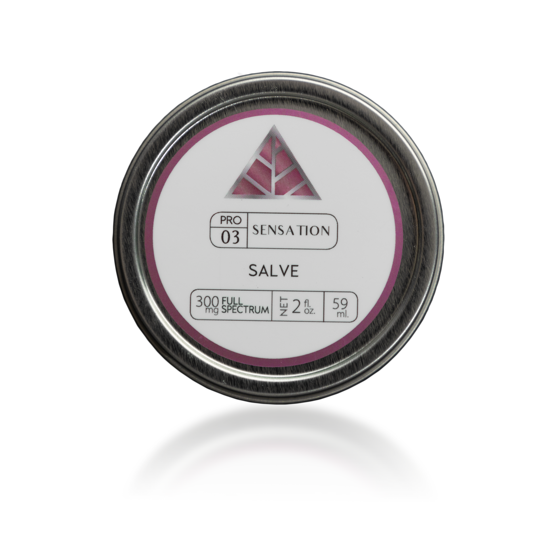 Tin of Pro Sensation Salve with label on a white background