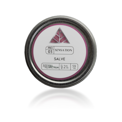 Tin of Pro Sensation Salve with label on a white background