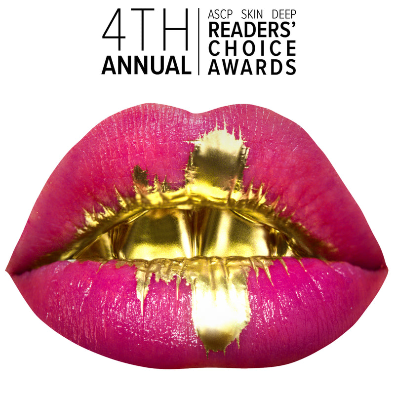 Promotional graphic for Color Up awarded the 4th Annual ASCP Skin Deep Readers' Choice Awards with pink lips and gold foil.