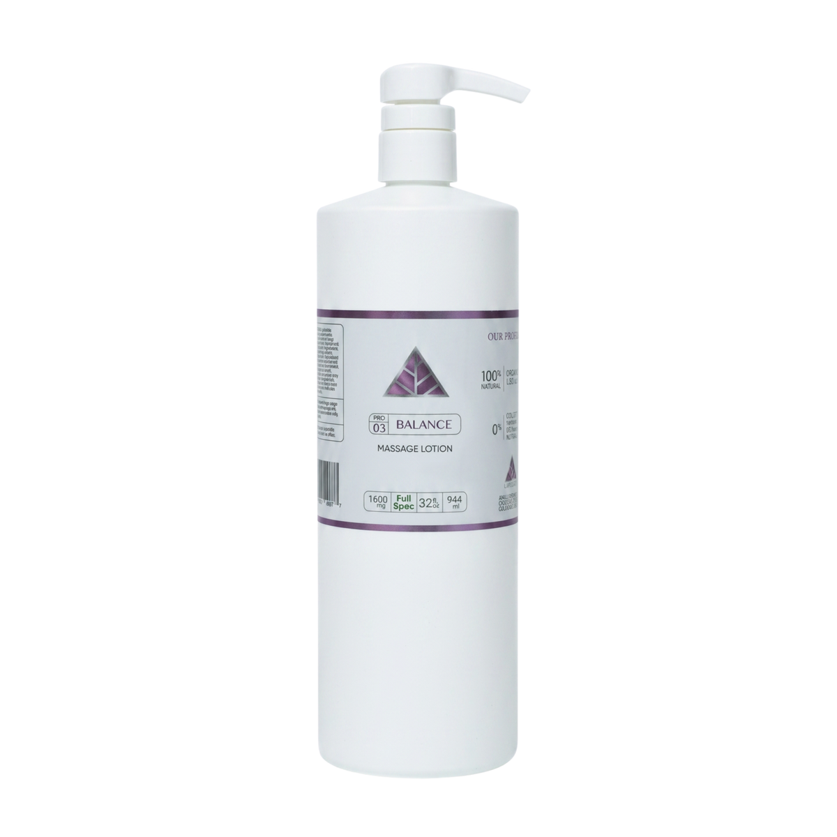 Color Up BALANCE Full Spectrum Massage Lotion in 32 oz backbar size for professional massage, bodywork, and treatment room use on a transparent background.