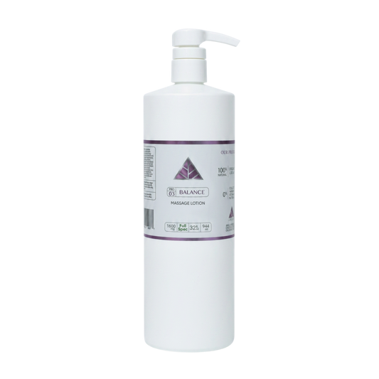 Color Up BALANCE Full Spectrum Massage Lotion in 32 oz backbar size for professional massage, bodywork, and treatment room use on a transparent background.