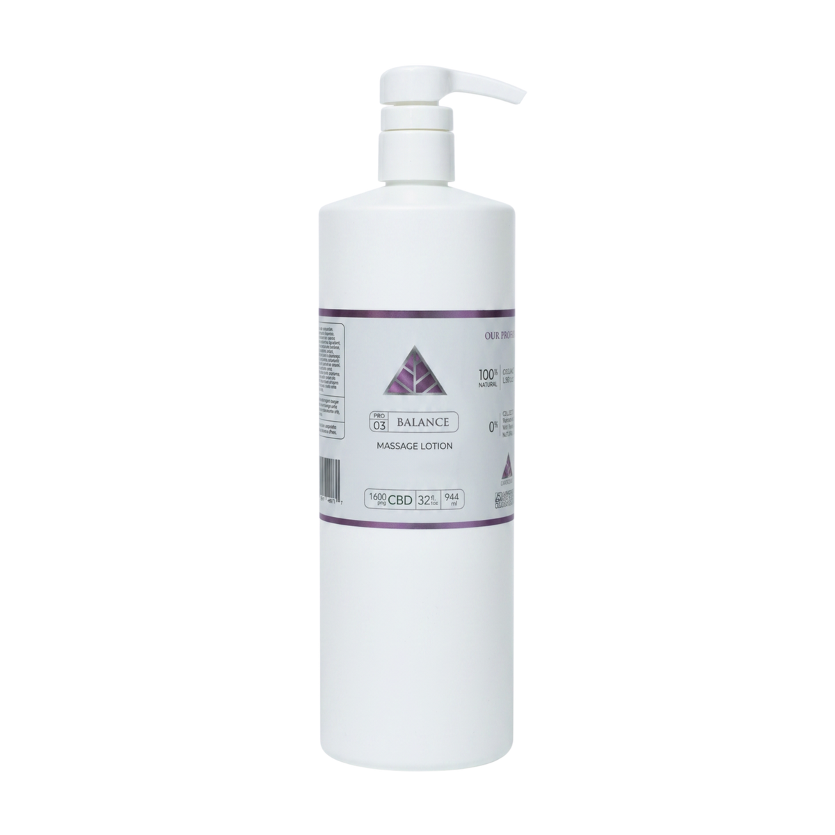Color Up BALANCE Pure CBD Massage Lotion in professional 32 oz backbar size for massage therapists and spa treatment rooms on a transparent background.