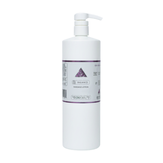 Color Up BALANCE Pure CBD Massage Lotion in professional 32 oz backbar size for massage therapists and spa treatment rooms on a transparent background.
