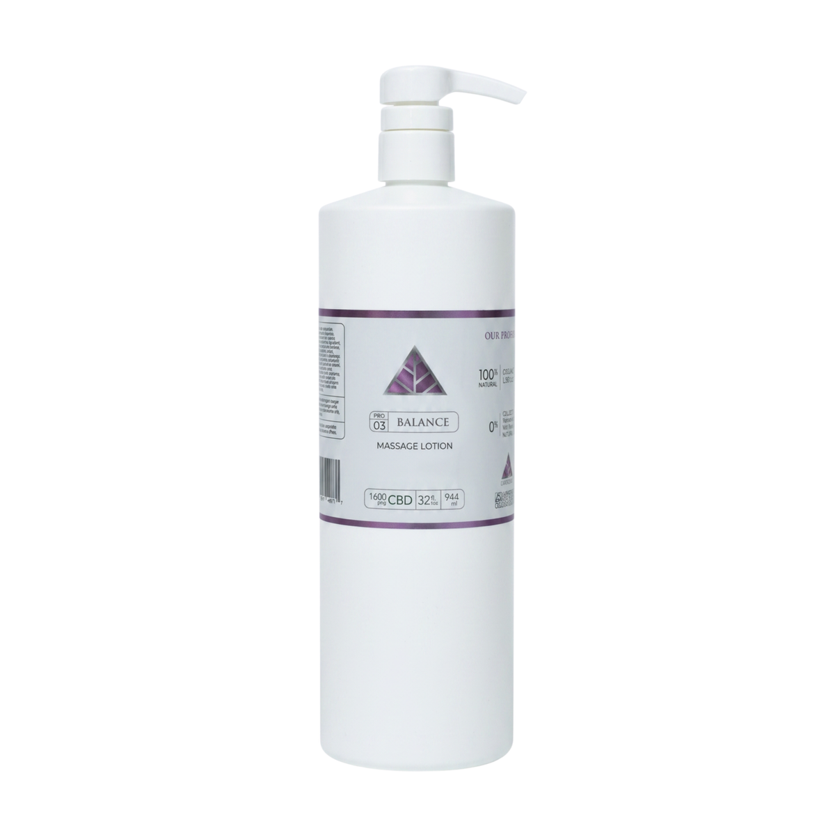 Color Up BALANCE Pure CBD Massage Lotion in professional 32 oz backbar size for massage therapists and spa treatment rooms on a white background.