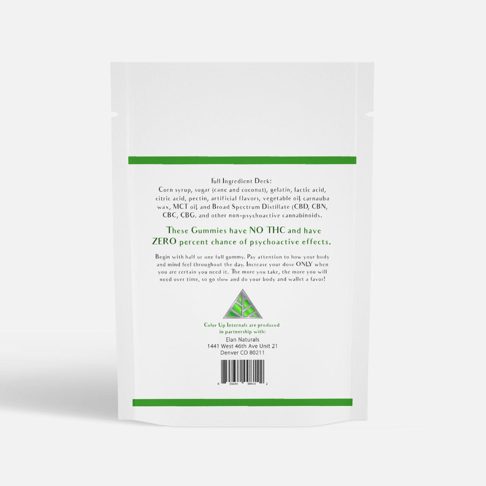 Back of a white packaging with green Color Up logo and branding on a white background