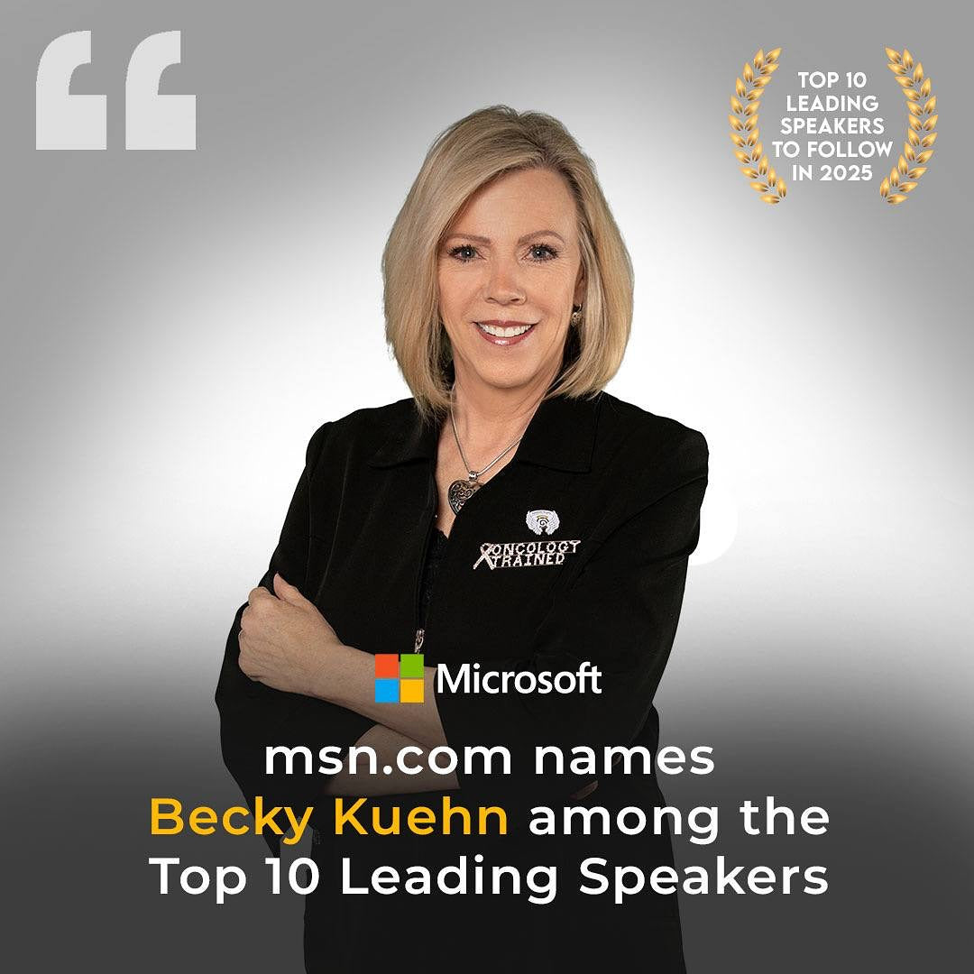 Woman in a black shirt with Microsoft logo, standing against a gray background with text about being named a top speaker.