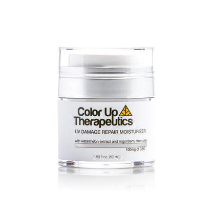 Jar of Color Up Therapeutics UV Damage Repair Moisturizer on a white background