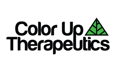 Logo of Color Up Therapeutics with a green triangle on a white background