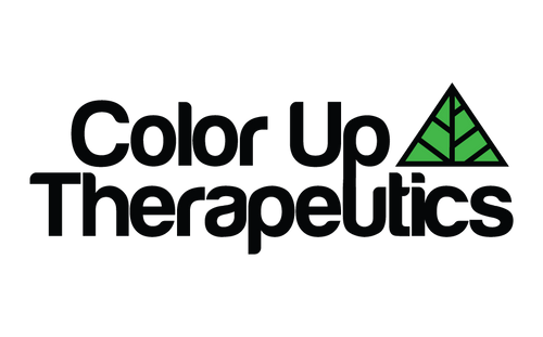 Logo of Color Up Therapeutics with a green triangle on a white background