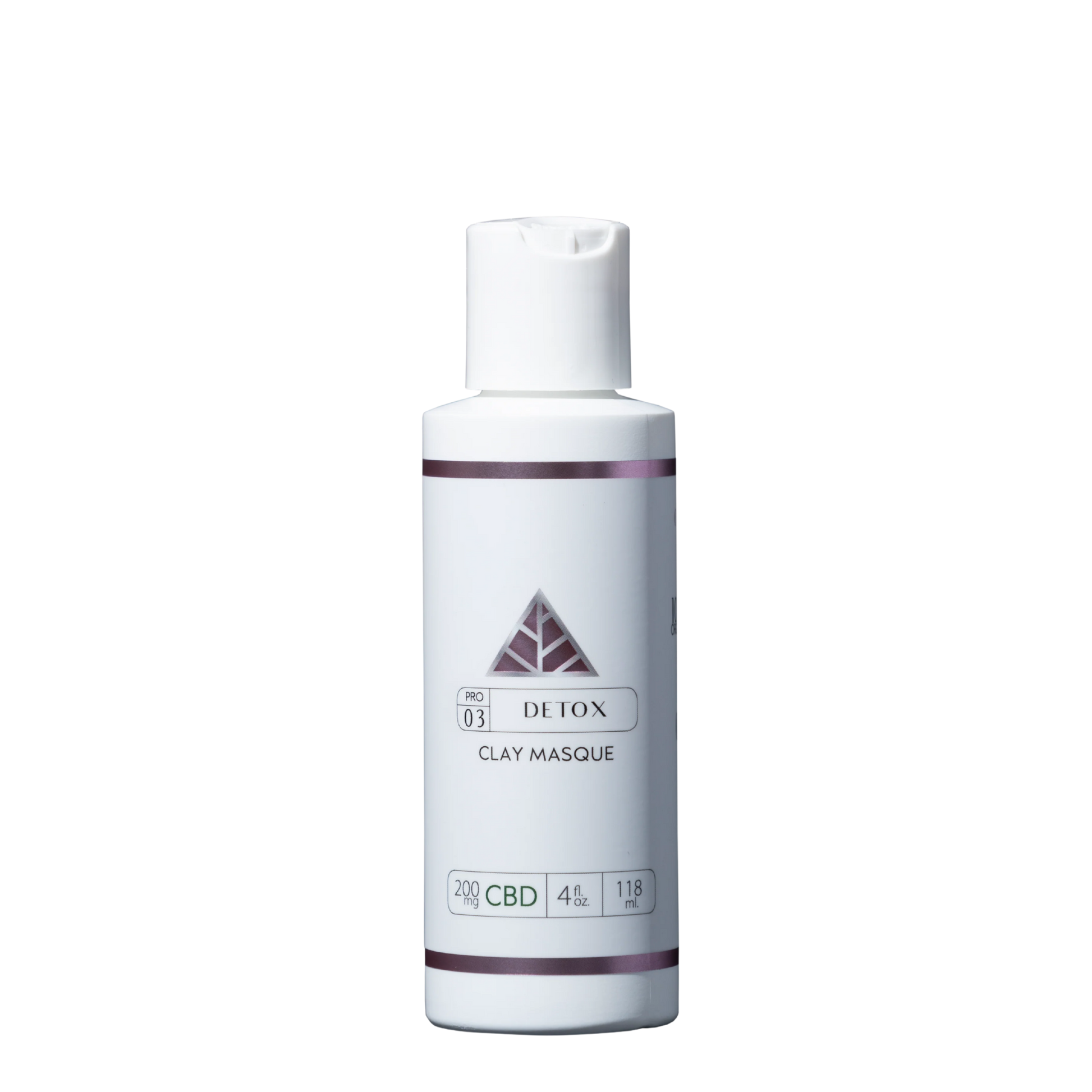 White squeeze bottle with 'Detox Clay Masque' label with pink Color Up triangle on transparent background.