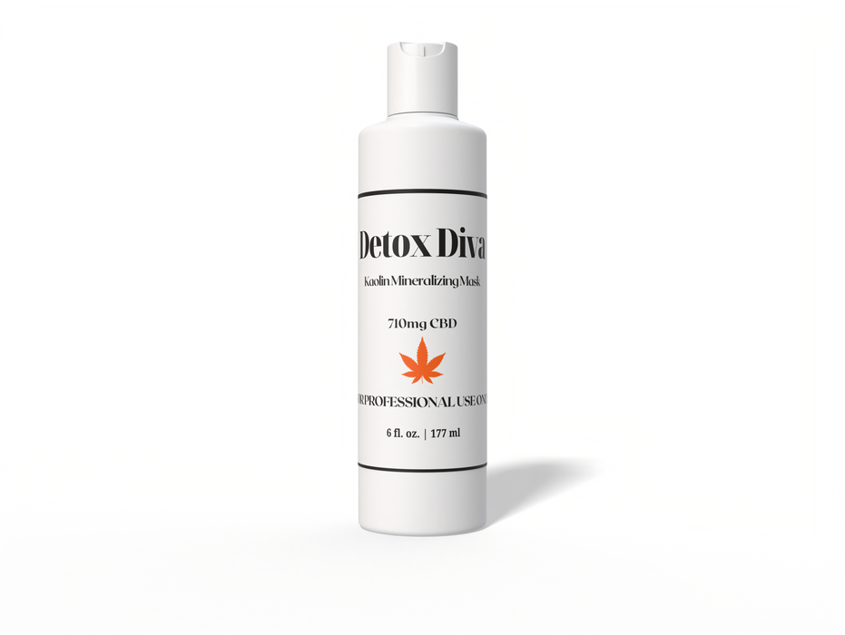 White squeeze bottle with 'Detox Diva' Kaolin Mineralizing Mask' label by Color Up 