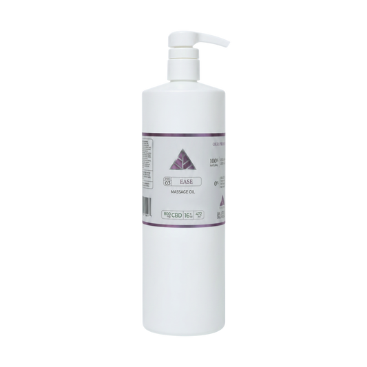 Color Up EASE Pure CBD Massage Oil in 16 oz professional size for massage therapists and treatment rooms on transparent background.