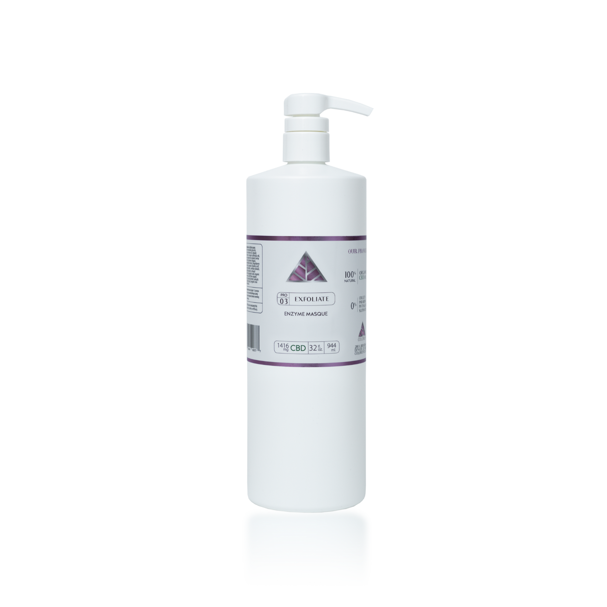 Color Up EXFOLIATE Enzyme Masque in 32 oz professional size for esthetician enzymatic exfoliation treatments and high-volume spa backbar use on transparent background.