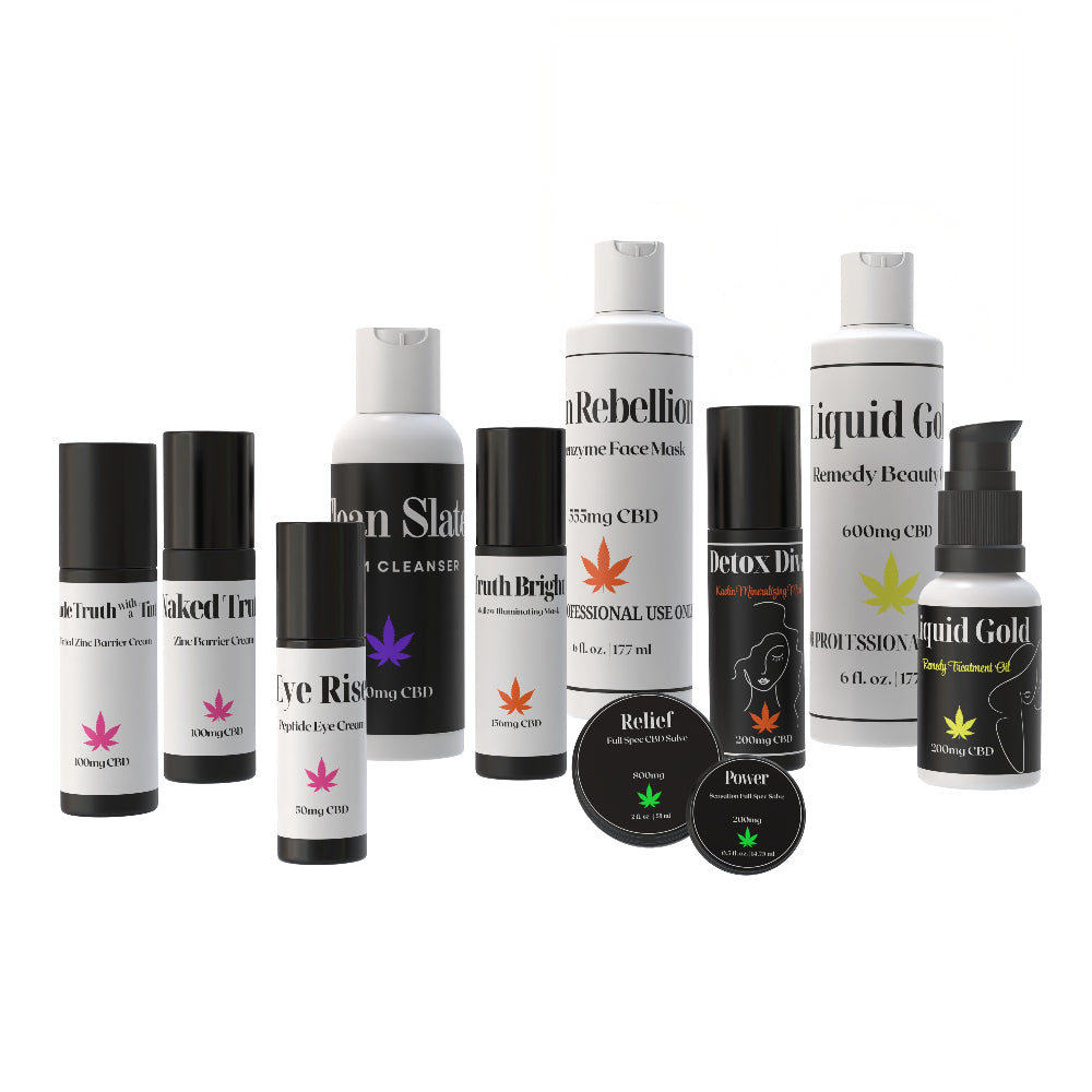 Collection of Color Up at House of VXN CBD skincare and wellness products on a white background - backbar and retail