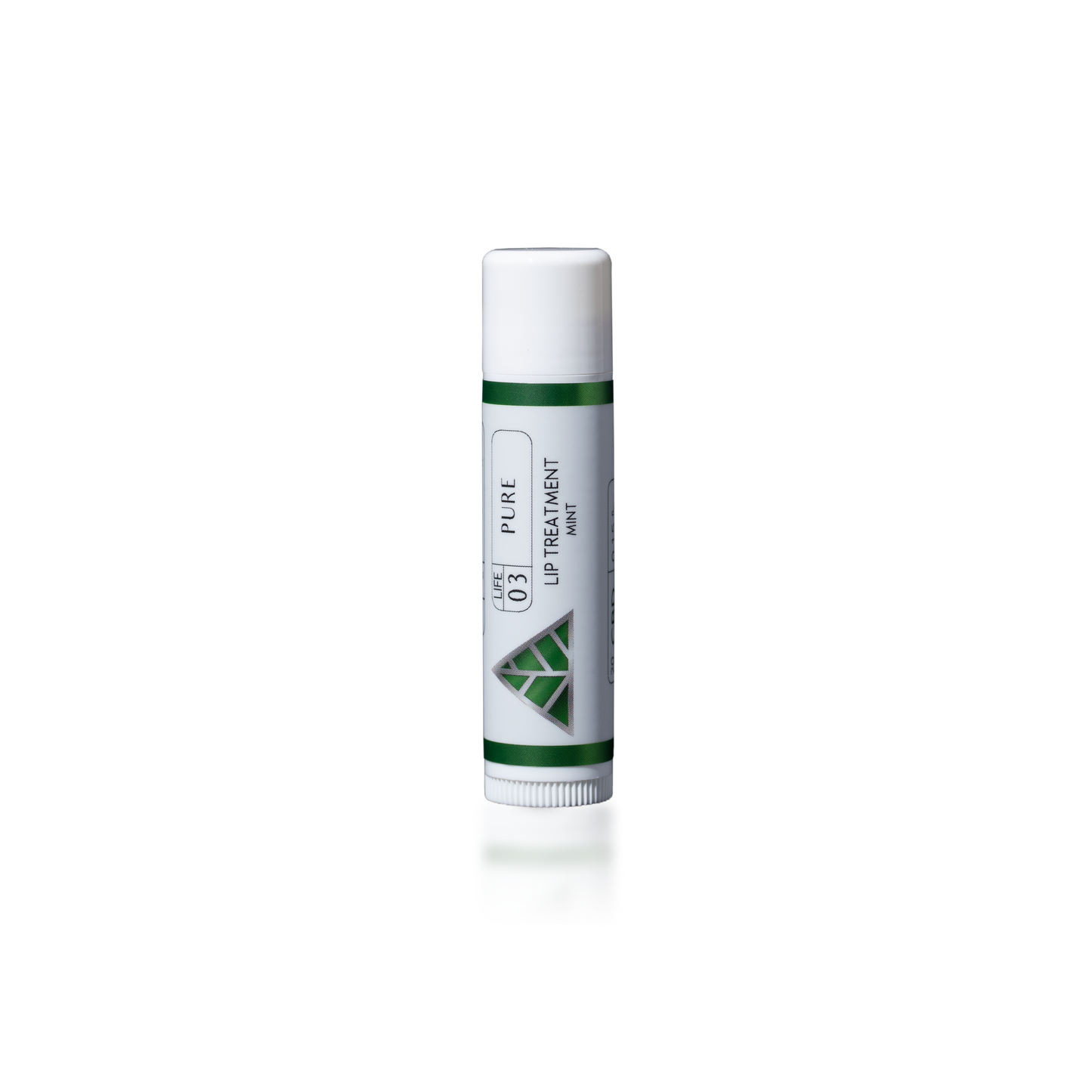 Lip Treatment Mint with green and white 'Color Up' green triangle logo design on a transparent background.
