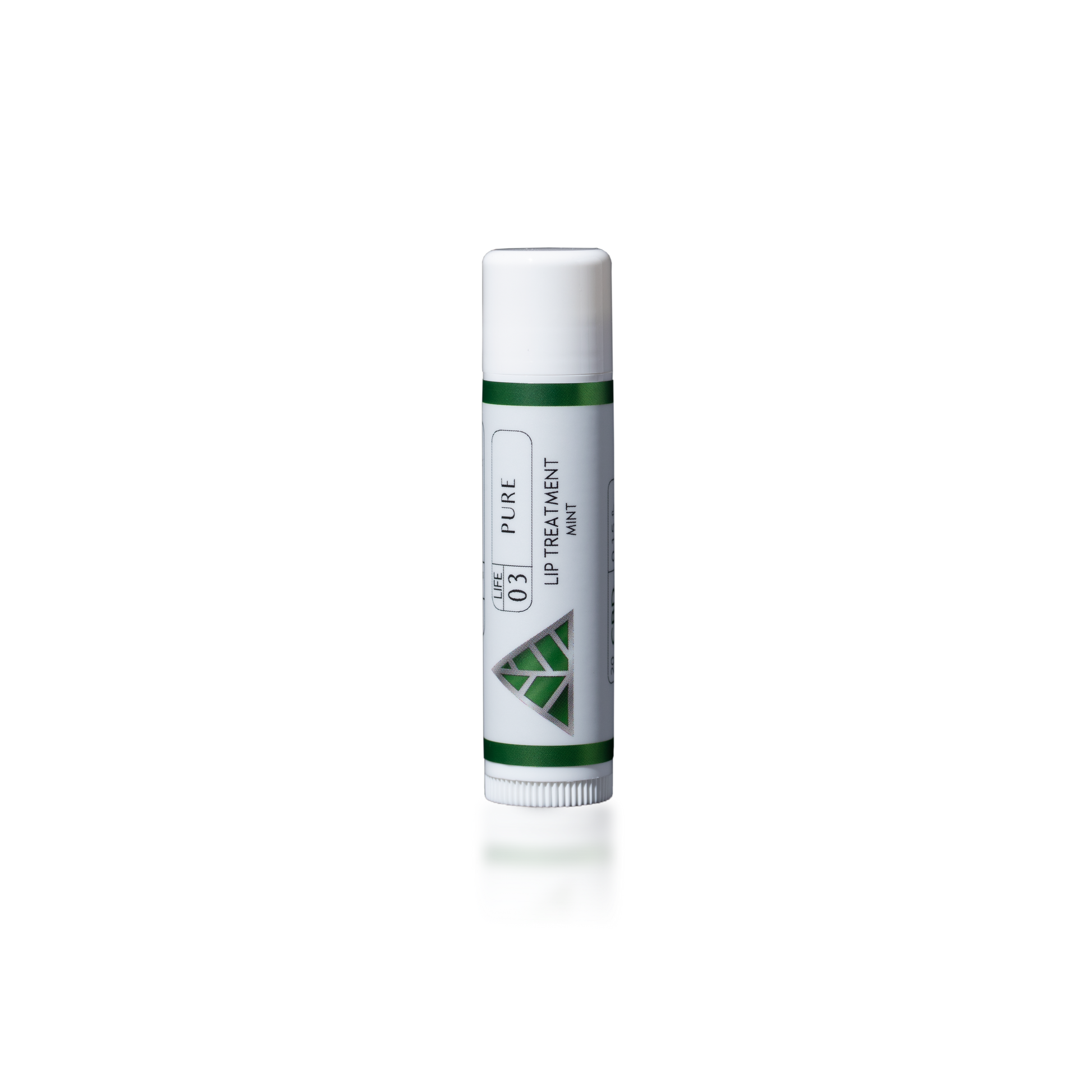 Lip Treatment Mint with green and white 'Color Up' green triangle logo design on a transparent background.