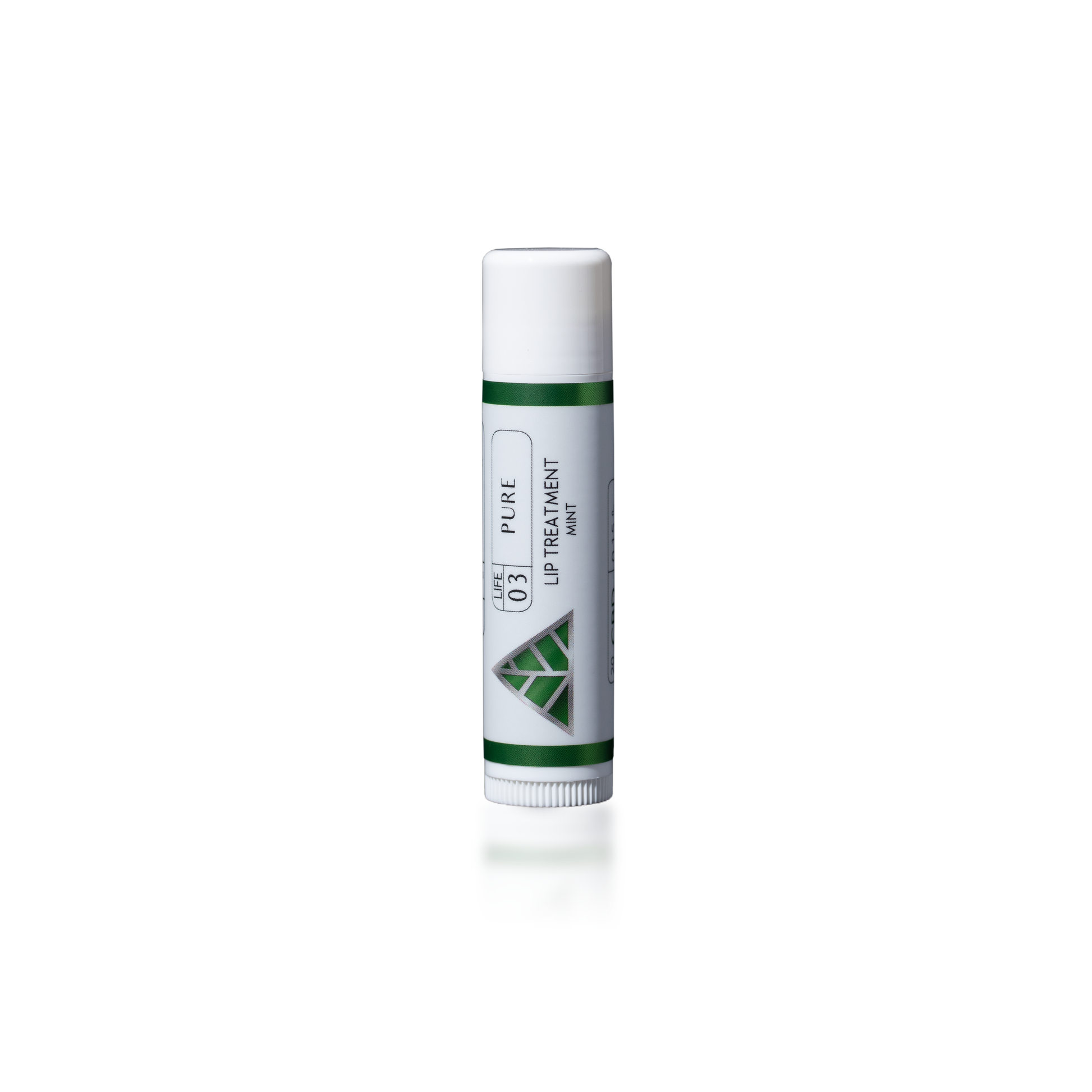 Lip Treatment Mint with green and white 'Color Up' green triangle logo design on a white background