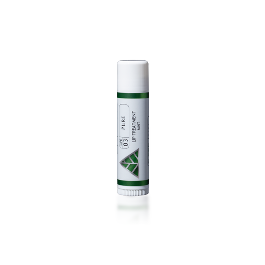 Lip Treatment Mint with green and white 'Color Up' green triangle logo design on a white background