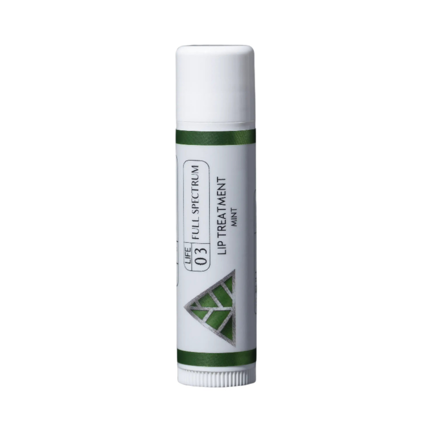 White Lip Treatment tube with 'Color Up' green triangle logo on white label with white background