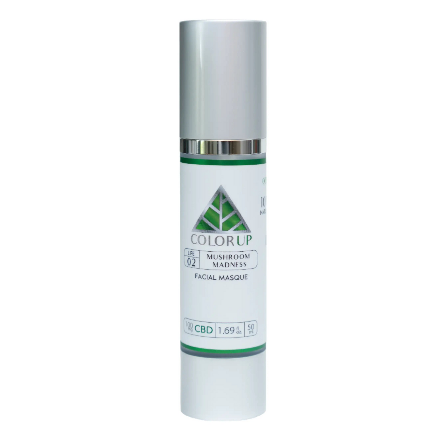 Mushroom Mask - 150mg - 1.69oz (Fungal Intel) Color Up label in tall bottle with silver top.