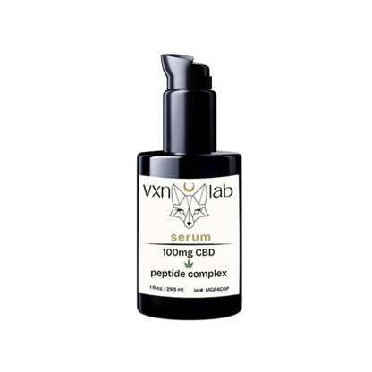 VXN Lab serum bottle with CBD and peptide complex on a white background