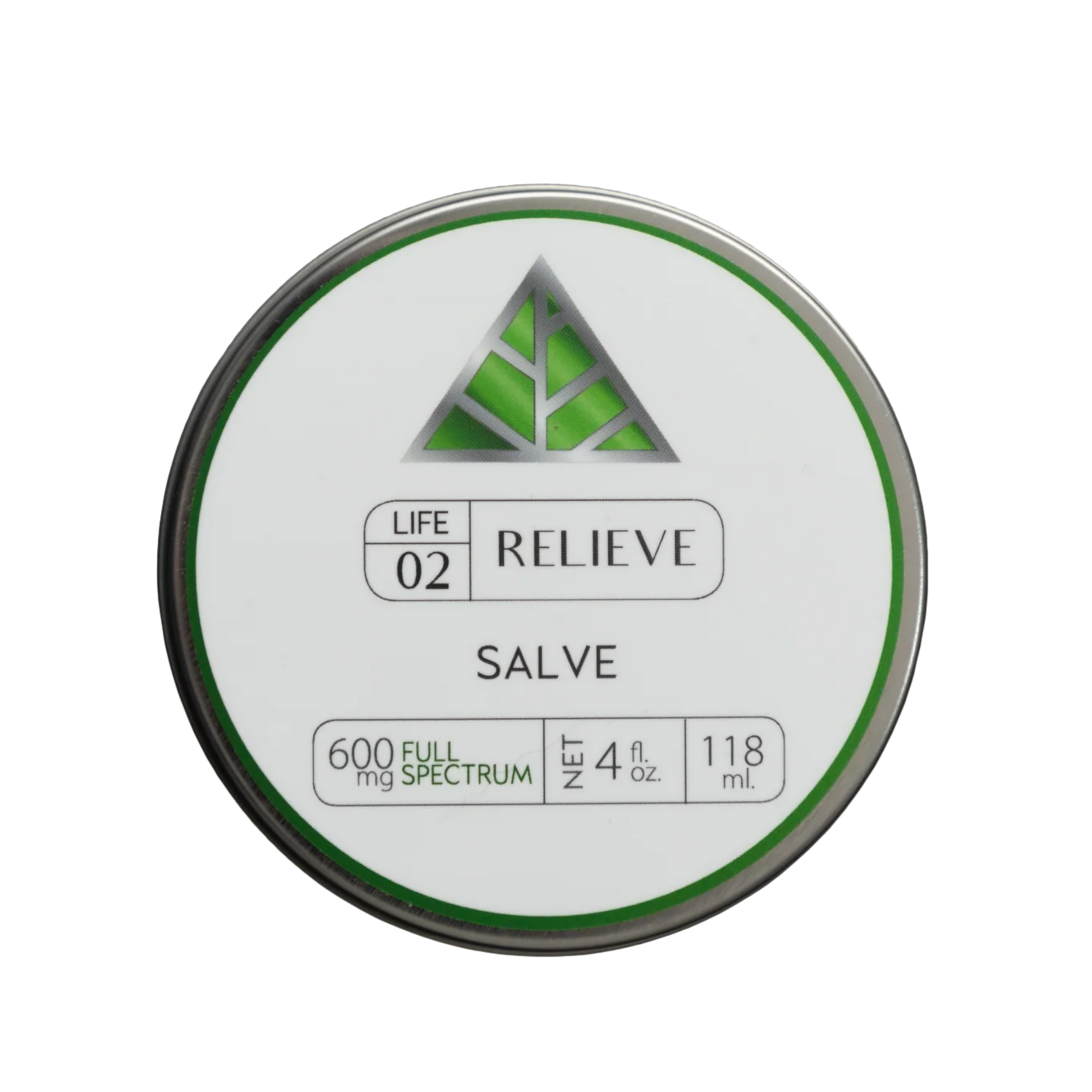 Color Up RELIEVE Full Spectrum Salve in 4 oz tin with CBD and hemp beeswax on a transparent background.