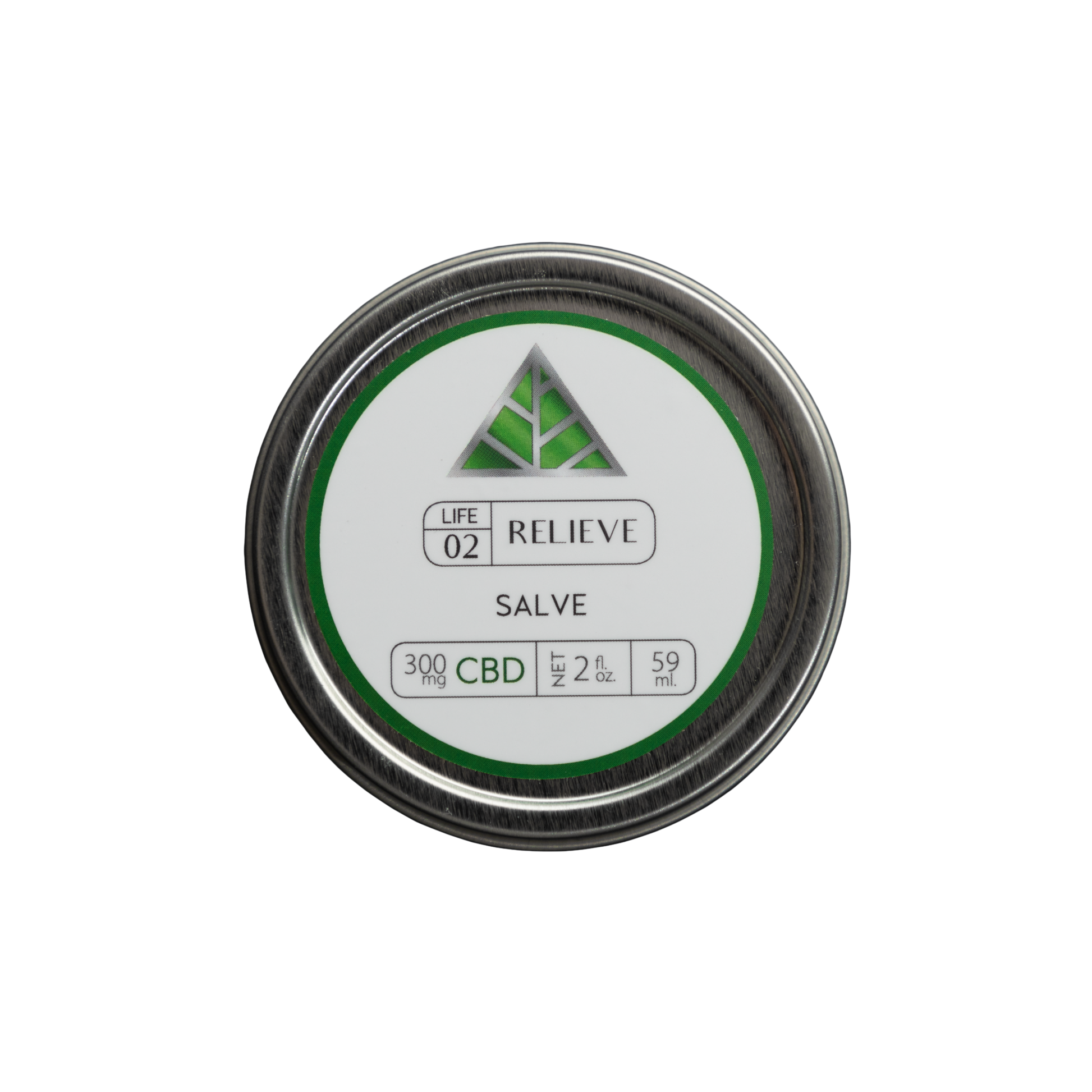 Color Up RELIEVE Pure CBD Salve in 2 oz with 300mg CBD, hemp seed oil, beeswax, and arnica on transparent background.