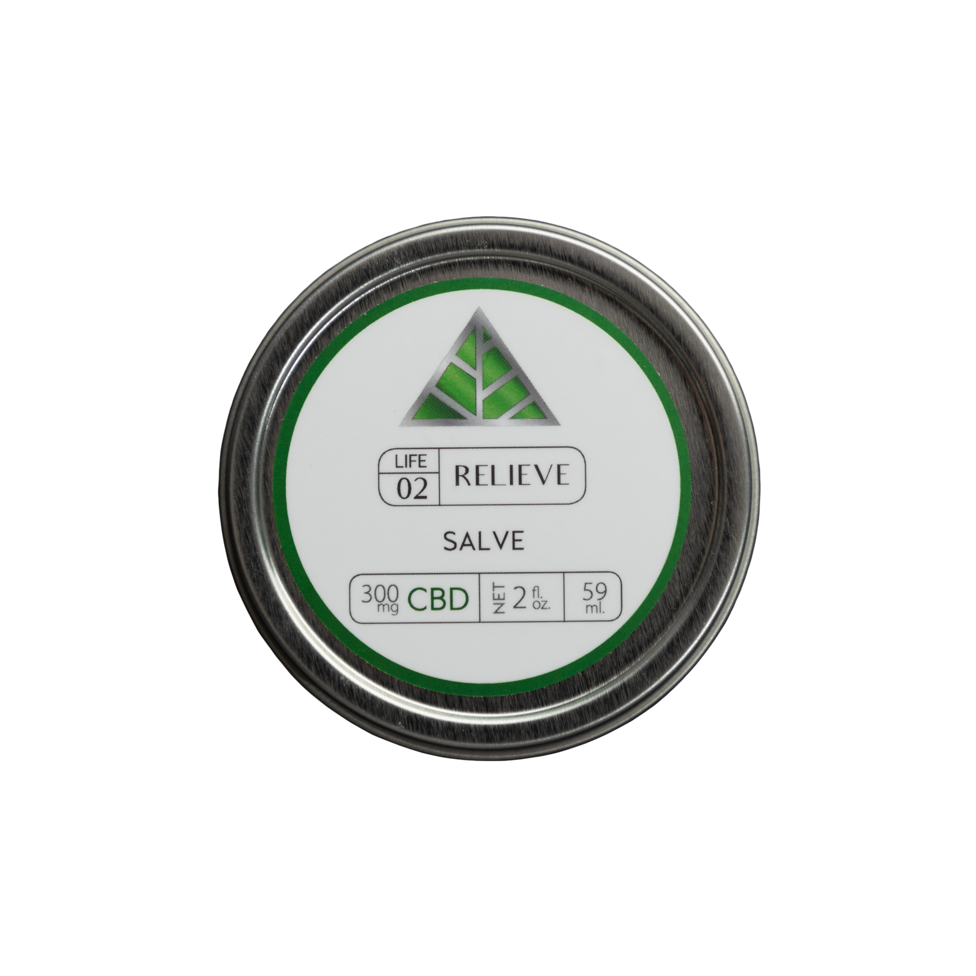 Color Up RELIEVE Pure CBD Salve in 2 oz with 300mg CBD, hemp seed oil, beeswax, and arnica on white background.