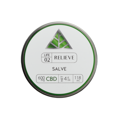 Color Up RELIEVE Pure CBD Salve in 4 oz tin with CBD and hemp beeswax on a transparent background.