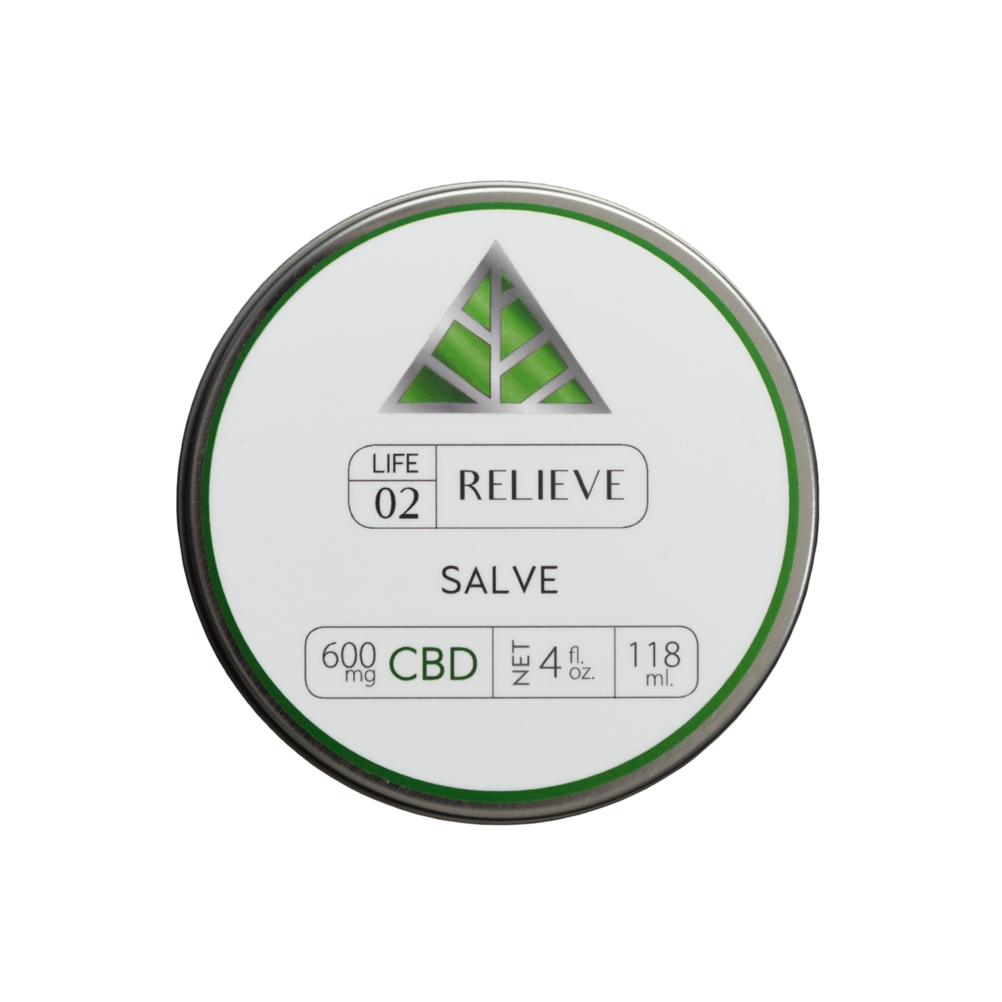 Color Up RELIEVE Pure CBD Salve in 4 oz tin with CBD and hemp beeswax on a white background.