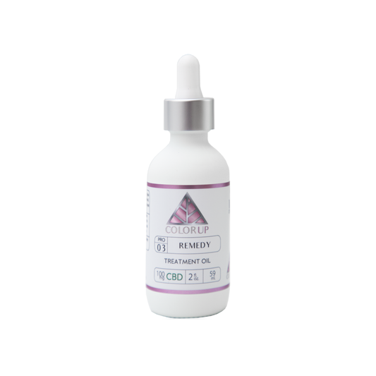 Color Up REMEDY Treatment Oil with CBD, rosehip oil, and botanical oils for nourishing facial skincare on a white background