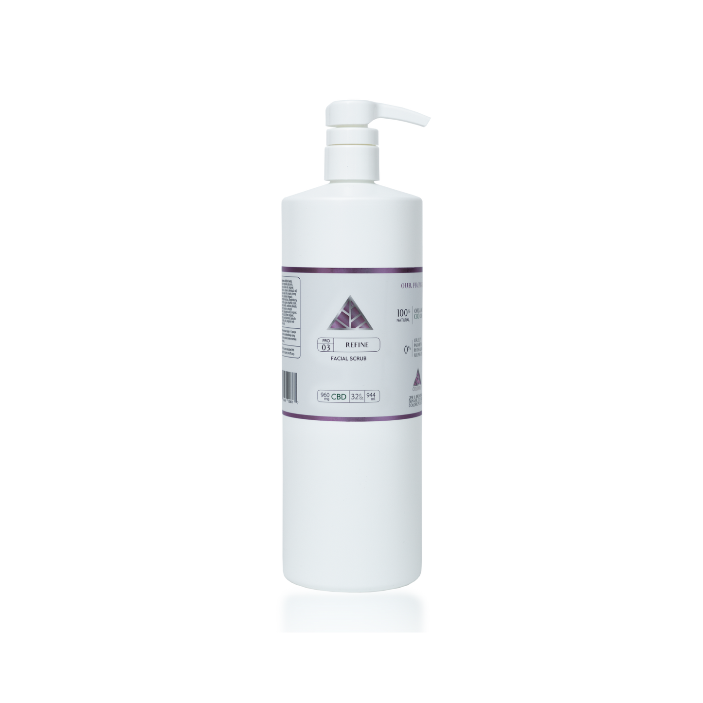 Color Up REFINE Facial Scrub in 32 oz backbar size for professional exfoliation services and treatment room protocols on transparent background.