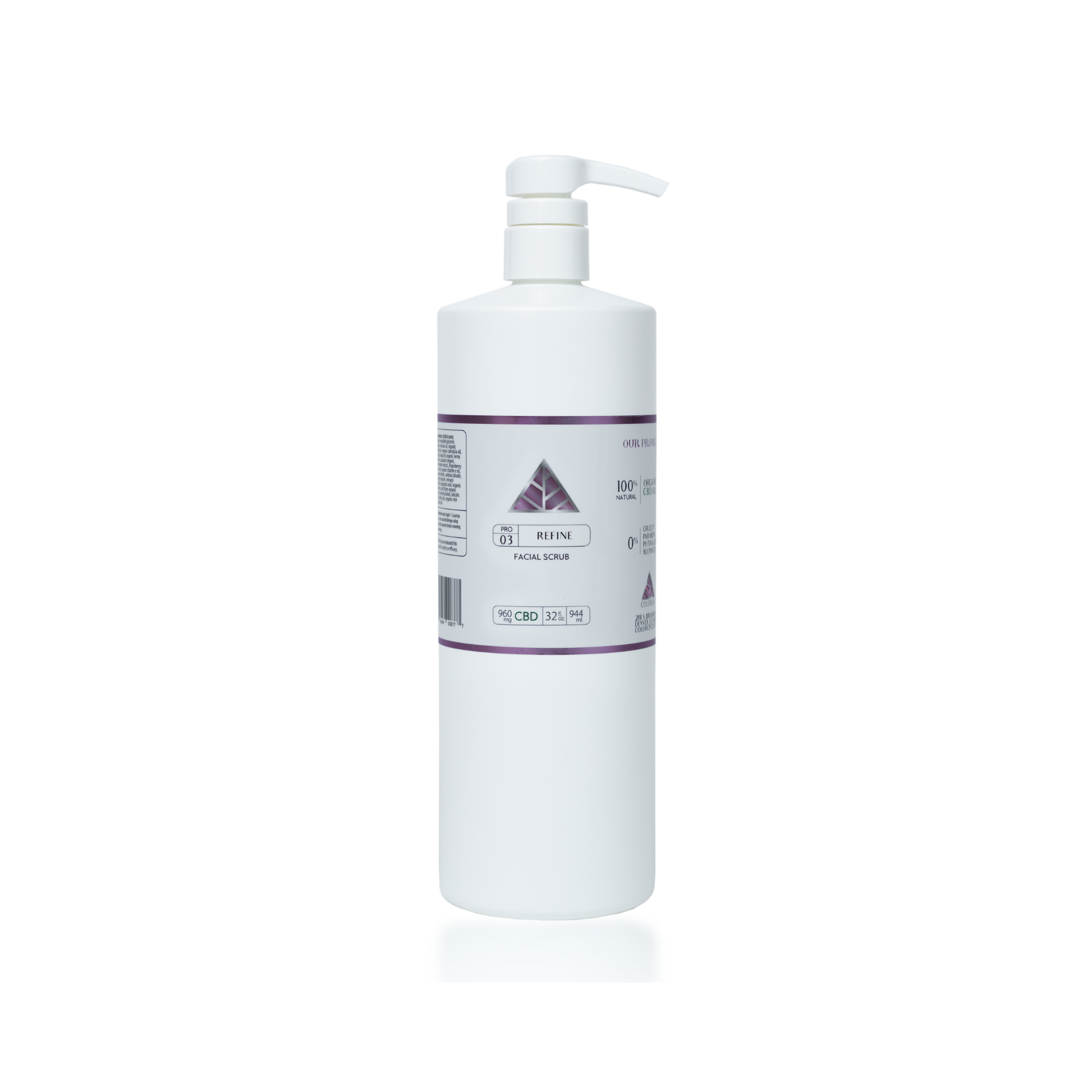 Color Up REFINE Facial Scrub in 32 oz backbar size for professional exfoliation services and treatment room protocols on transparent background.
