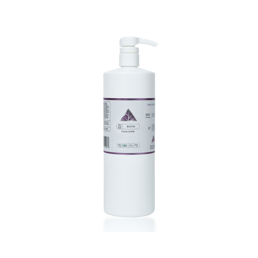 Color Up REFINE Facial Scrub in 32 oz backbar size for professional exfoliation services and treatment room protocols on transparent background.