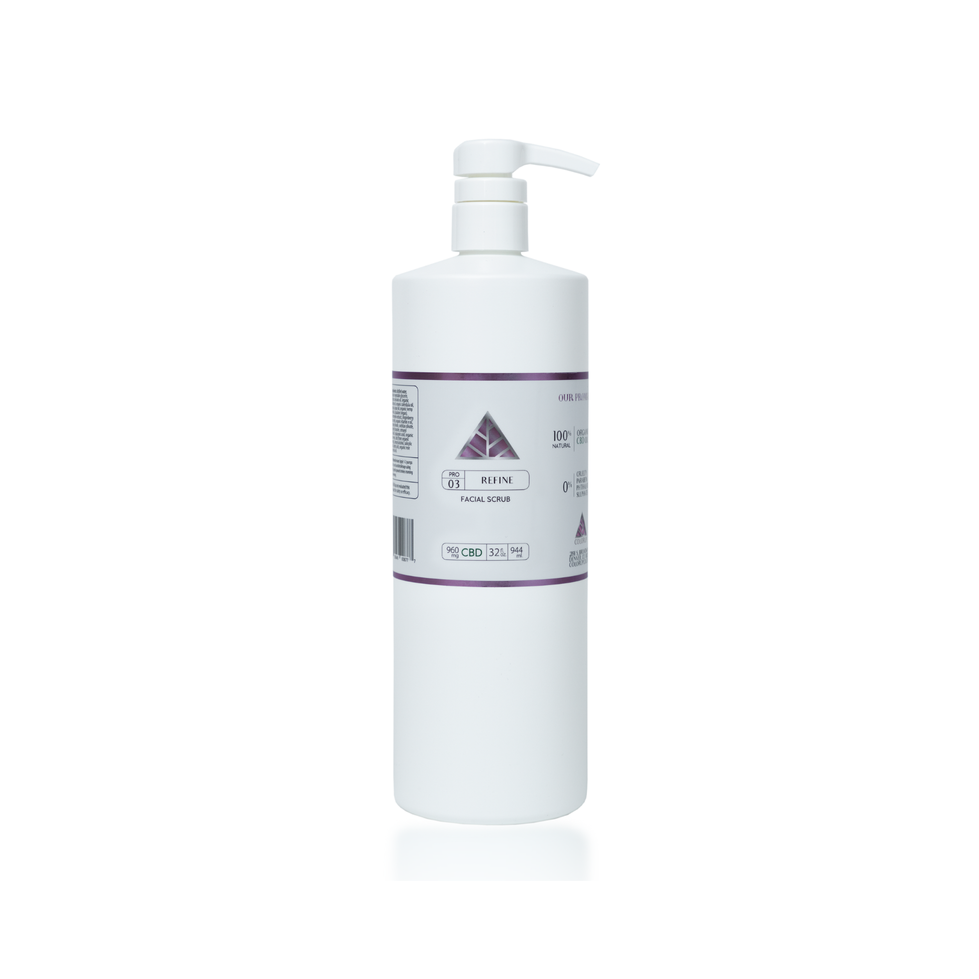 Color Up REFINE Facial Scrub in 32 oz backbar size for professional exfoliation services and treatment room protocols on white background.