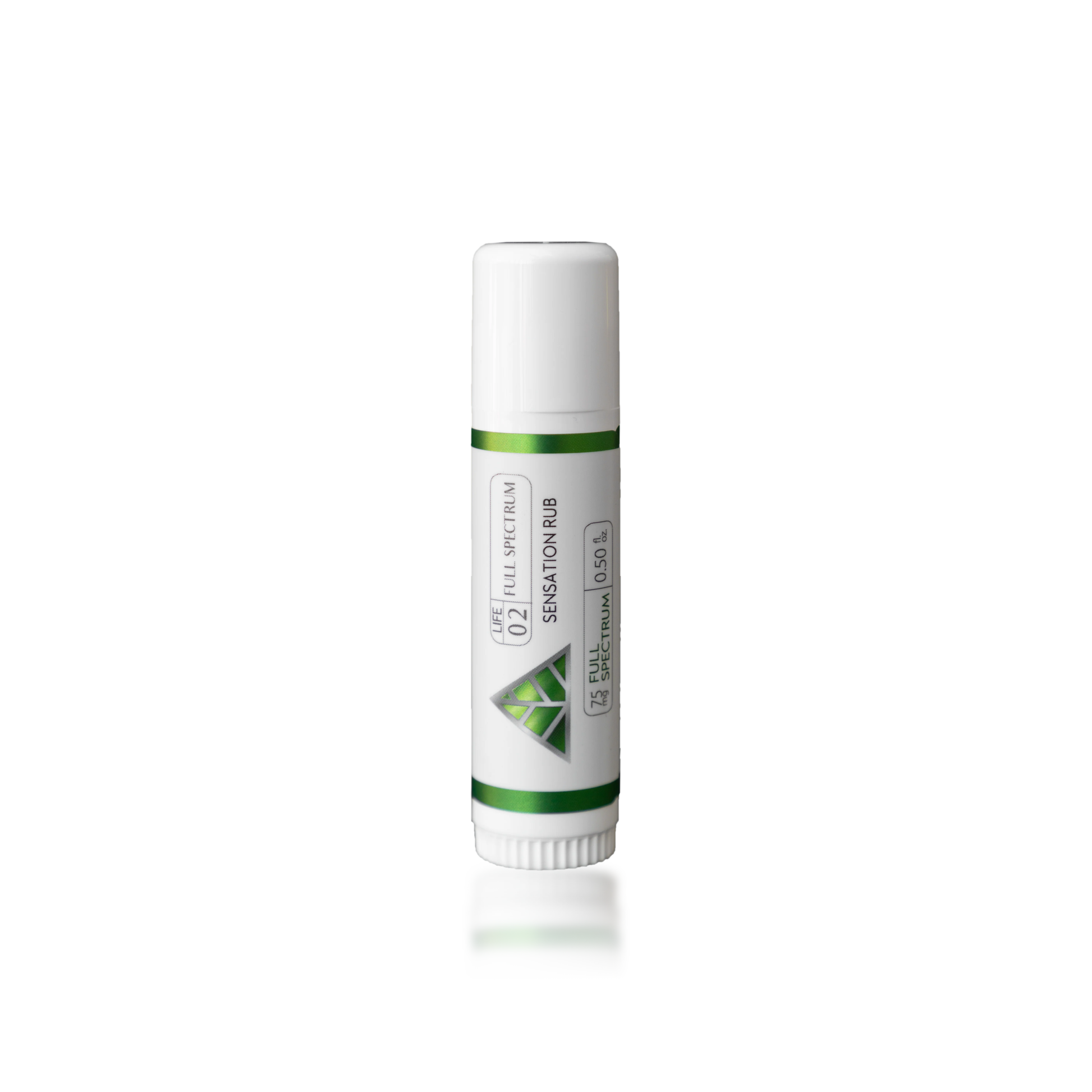Color Up SENSATION Rub with full-spectrum CBD, menthol, and camphor in a mess-free targeted-use stick on white background.