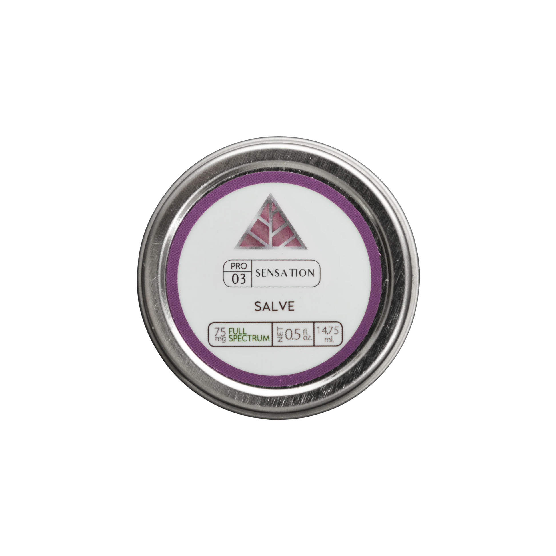 Aluminum circular tin of Color Up  Sensation Salve with a label on a transparent background.