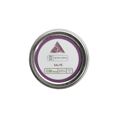 Aluminum circular tin of Color Up  Sensation Salve with a label on a transparent background.