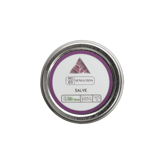 Aluminum circular tin of Color Up  Sensation Salve with a label on a transparent background.