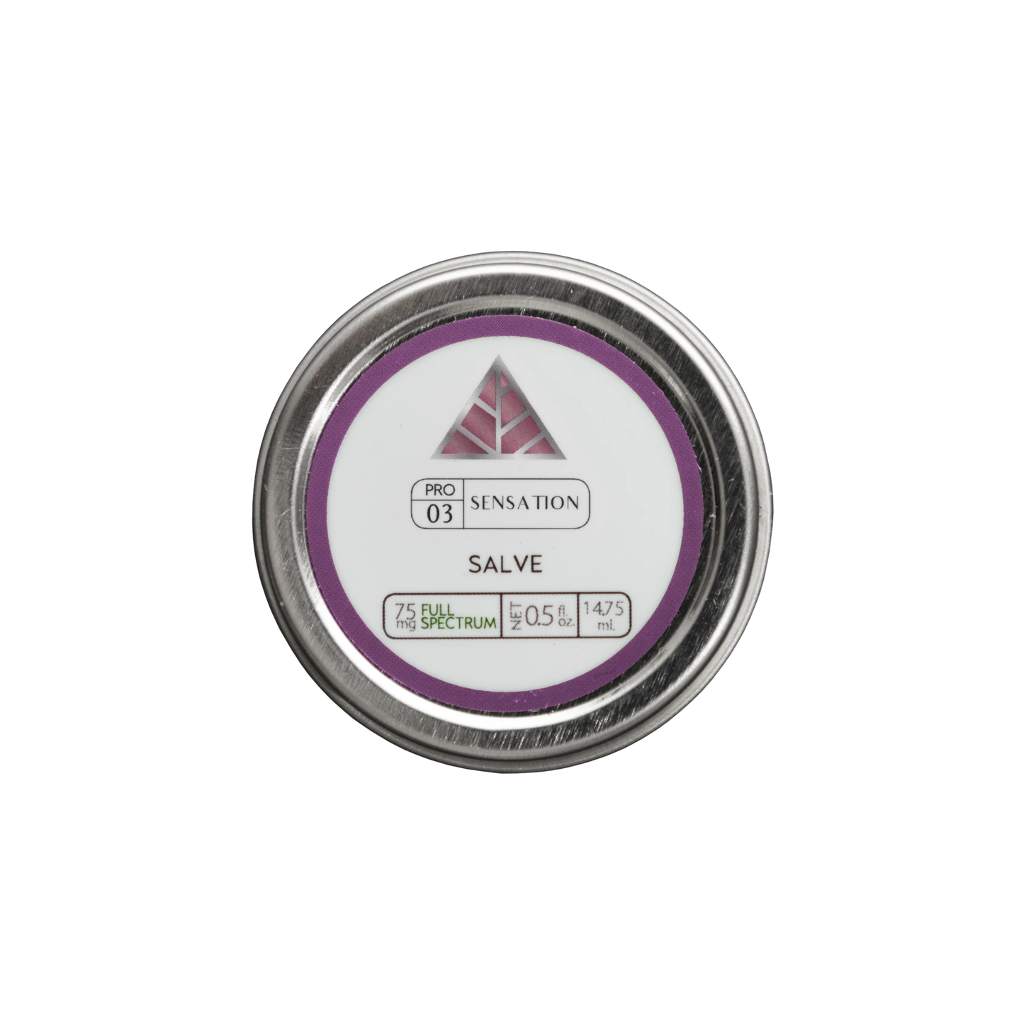 Aluminum circular tin of Color Up  Sensation Salve with a label on a white background.