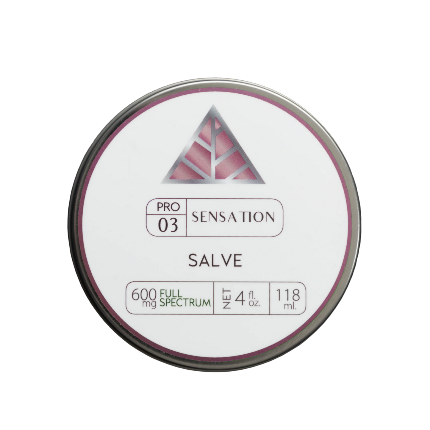 Silver salve container labeled 'Pro 03 Sensation Salve on a transparent background.